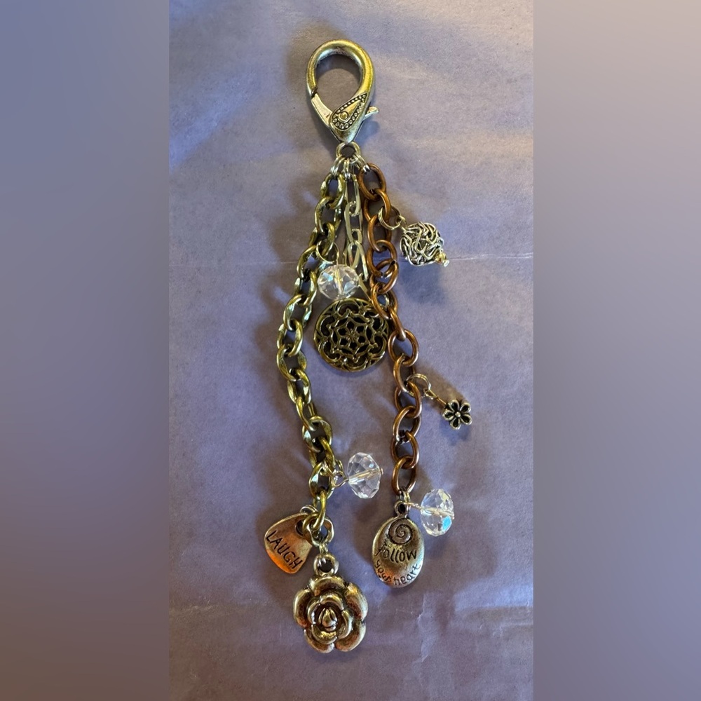 BRIGHTON Silver and Bronze Chain Charm Purse Clip with Crystal Accents